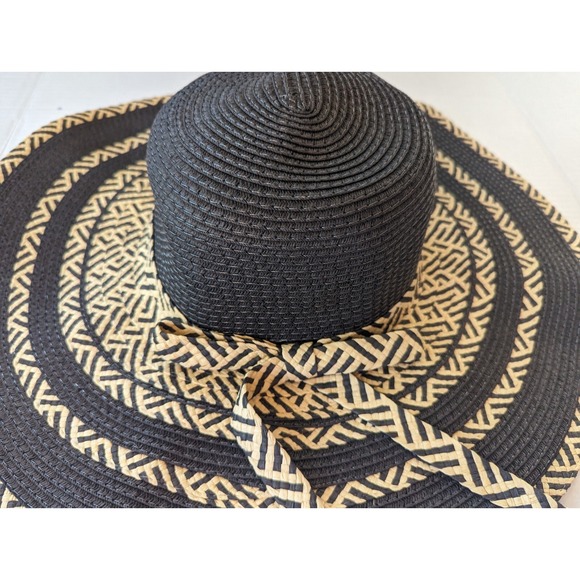 Scala Women's Beige Grey Striped One Size Foldable Floppy Wide Brim Sun Hat - Picture 4 of 6